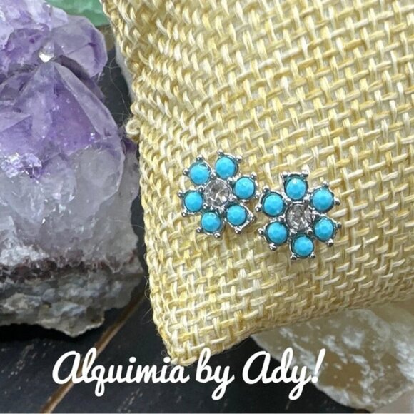 Alquimia Turquoise and Silver Flower Earrings - Picture 1 of 5
